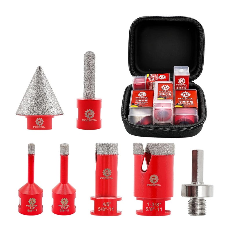 FOCSTOL Diamond Core Drill Bit Set - 7pcs (6/8/20/35mm+10mm Finger Milling Bit+35mm Beveling Chamfer Bit+HEX) Diamond Hole Saw Kit for Porcelain Ceramic Tile Marble Granite - Image 1